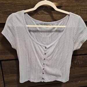 Pale Blue Button-Front Crop Top
